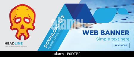 skull concept horizontal webpage banner template design on abstract background with flat modern isolated vector icon and geometric shapes. Stock Vector