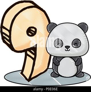 cute panda bear with number nine icon over white background, vector illustration Stock Vector