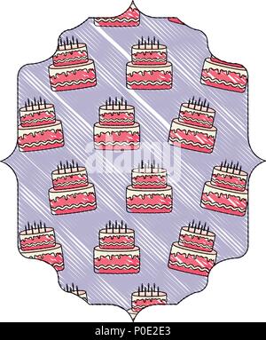 arabic frame with cake with candles pattern over white background, vector illustration Stock Vector