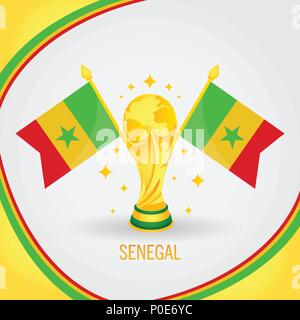 Senegal Football Champion World Cup 2018 - Flag and Golden Trophy Stock Vector