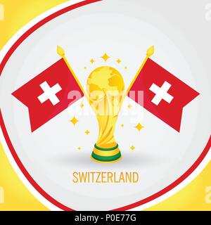 Switzerland Football Champion World Cup 2018 - Flag and Golden Trophy Stock Vector