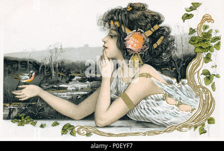 Vintage art nouveau postcard published by Raphael Tuck & Sons. Stock Photo