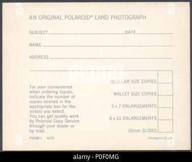 Order form on the back of old polaroid photos to order copy prints from the company Stock Photo