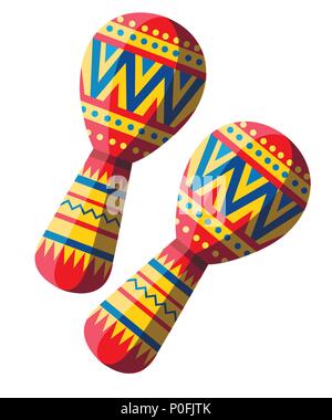Vector illustration of colorful maracas. Pair maracas flat icon. Mexican maraca cartoon style. Vector illustration isolated on white background. Stock Vector