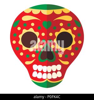 Colorful Mexican skull mask. Day of The Dead skull, cartoon style. Sugar skull with floral element. Vector flat illustration isolated on white backgro Stock Vector