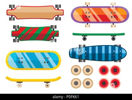Collection of skateboard. Flat vector icon. Skateboard different sides illustration. Cartoon vector illustration isolated on white background. Stock Vector