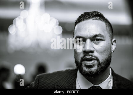Joseph Parker during the press conference at the Dorchester Hotel, London. PRESS ASSOCIATION Photo. Picture date: Thursday June 7, 2018. Dillian Whyte and Joseph Parker will meet in a Heavyweight clash at The O2 in London on July 28. See PA story BOXING London. Photo credit should read: John Walton/PA Wire Stock Photo