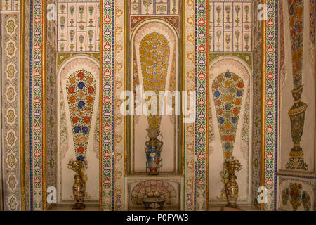 Wall Decoration in Reception Hall of Summer Palace of Emir Said Olimkhan, Bukhara, Uzbekistan Stock Photo