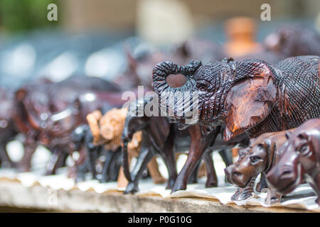Close up of African Animals carved from wood in an open air market Stock Photo