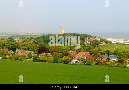 A view of Happisburgh village on the Norfolk coast from the Lighthouse at Happisburgh, Norfolk, England, United Kingdom, Europe. Stock Photo