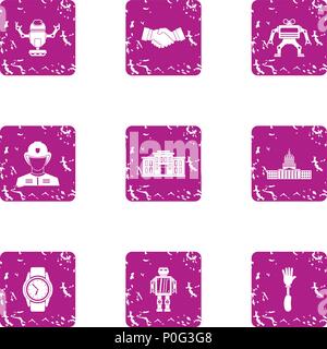 Automatic weapon icons set, grunge style Stock Vector