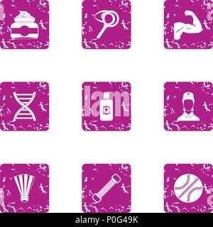 Physical readiness icons set, grunge style Stock Vector