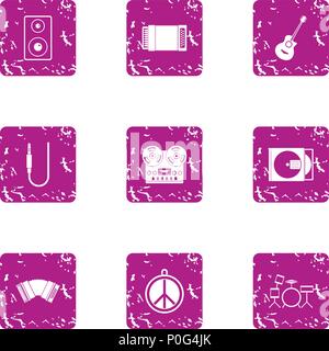 Work as musician icons set, grunge style Stock Vector
