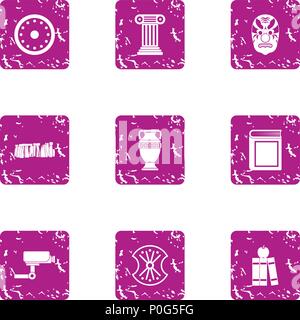 Supervision of museum icons set, grunge style Stock Vector