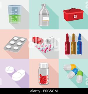 Medical pill icons set, isometric style Stock Vector