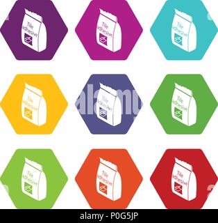 Tile adhesive icons set 9 vector Stock Vector