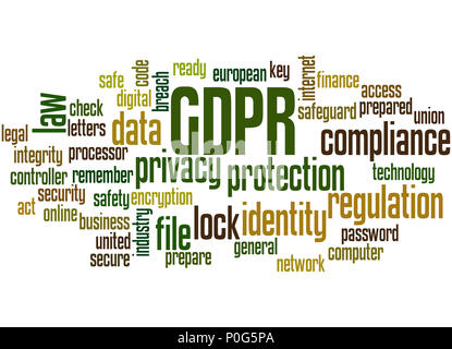 General Data Protection Regulation (GDPR) word cloud concept on white background. Stock Photo