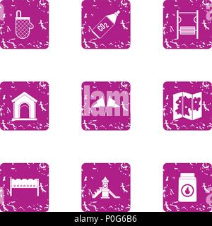 Pitch icons set, grunge style Stock Vector