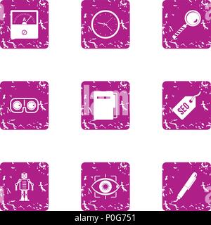 Cyborg icons set, grunge style Stock Vector