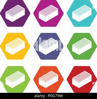 Brick icons set 9 vector Stock Vector
