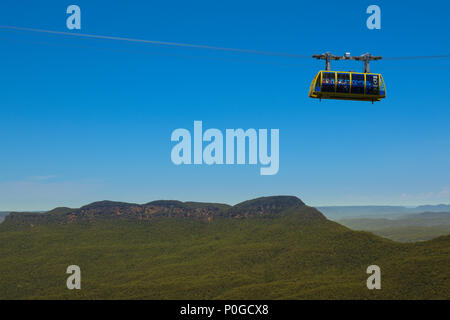 Scenic Skyway, the glass-floor cable car in Scenic World in Blue Mountains, Australia Stock Photo