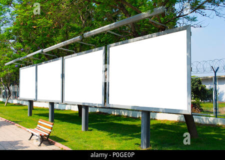 Four Empty / blank outdoor advertising billboards by Bosphorus in Istanbul. Stock Photo