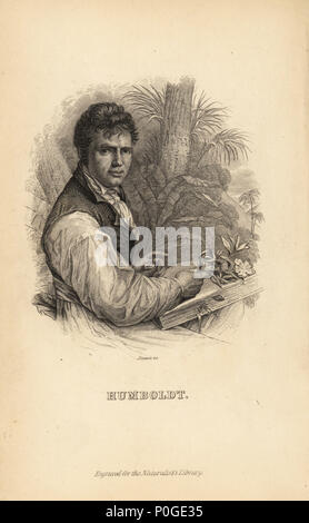 Alexander von Humboldt, German explorer, naturalist and botanist, 1769-1859. After the portrait painting by Friedrich George Weitsch. Steel engraving by Lizars from Sir William Jardine's The Naturalist's Library, W.H. Lizars, Edinburgh, 1843. Stock Photo