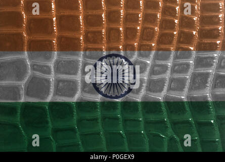 Indian flag on a snake skin leather texture background. Stock Photo