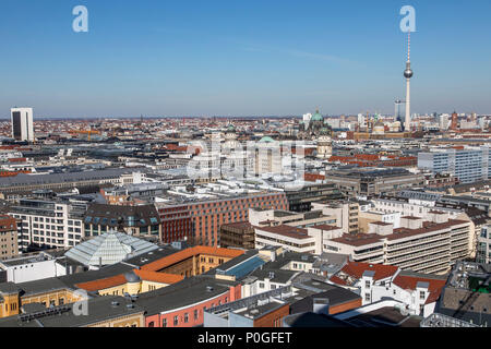 View over Berlin-Mitte, to the northeast, Berliner Dom, TV tower, Stock Photo