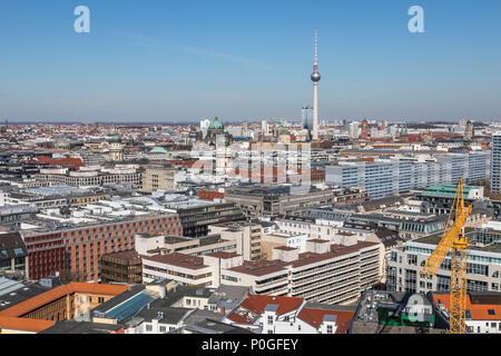 View over Berlin-Mitte, to the northeast, Berliner Dom, TV tower, Stock Photo