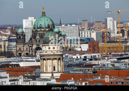 View over Berlin-Mitte, Berliner Dom, dome of the German Cathedral, at the Gendarmenmarkt, in front, Germany, Stock Photo