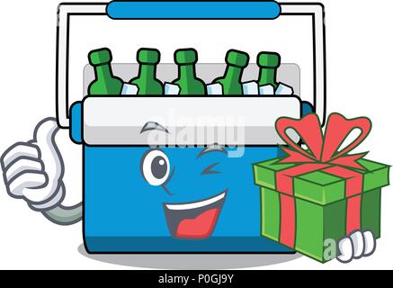 With gift freezer bag mascot cartoon Stock Vector