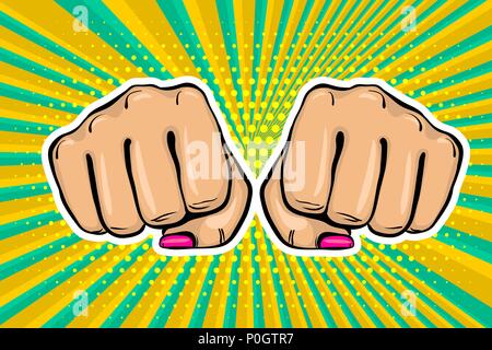 Girl woman power fist pop art style Stock Vector