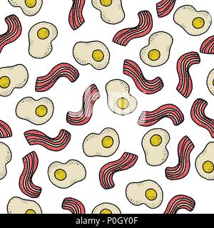 Seamless vector pattern with breakfast. Eggs and bacon on white Stock Vector