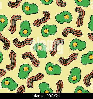 Seamless vector pattern with breakfast. Abstract ggs and bacon Stock Vector
