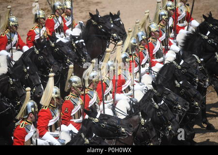 Members of the Household Cavalry during the Trooping the Colour ceremony at Horse Guards Parade, central London, as the Queen celebrates her official birthday. Stock Photo