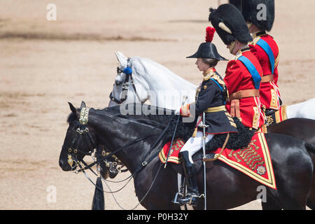 Princess Anne during the Trooping the Colour ceremony at Horse Guards Parade, central London, as the Queen celebrates her official birthday. Stock Photo