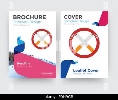 non smoking brochure flyer design template with abstract photo background, minimalist trend business corporate roll up or annual report Stock Vector