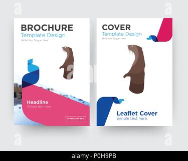 otter brochure flyer design template with abstract photo background, minimalist trend business corporate roll up or annual report Stock Vector