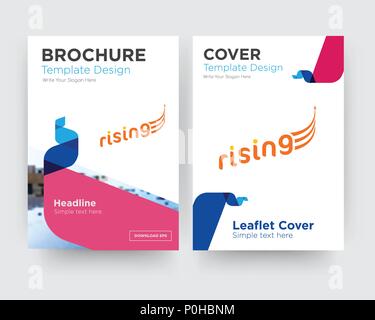 rising brochure flyer design template with abstract photo background, minimalist trend business corporate roll up or annual report Stock Vector