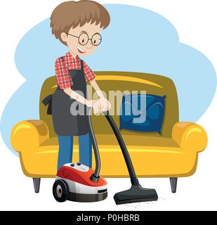 A Man Cleaning the House illustration Stock Vector