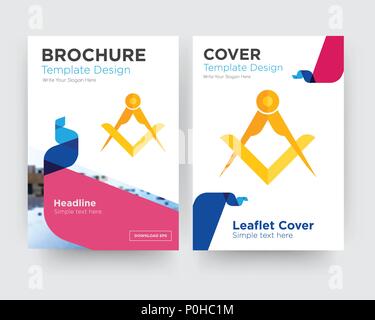 masonic brochure flyer design template with abstract photo background, minimalist trend business corporate roll up or annual report Stock Vector