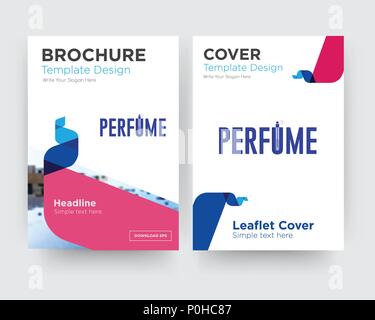 perfume brochure flyer design template with abstract photo background, minimalist trend business corporate roll up or annual report Stock Vector