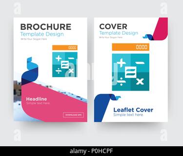 calculator brochure flyer design template with abstract photo background, minimalist trend business corporate roll up or annual report Stock Vector