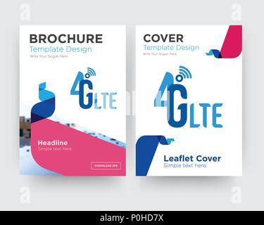 4g lte brochure flyer design template with abstract photo background, minimalist trend business corporate roll up or annual report Stock Vector