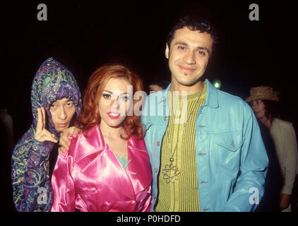 UNIVERSAL CITY, CA - SEPTEMBER 05: Singers/musicians Towa Tei, Lady Miss Kier and Dmitry Brill of Deee-Lite attend the Eighth Annual MTV Video Music Awards on September 5, 1991 at Universal Amphitheatre in Universal City, California. Photo by Barry King/Alamy Stock Photo Stock Photo