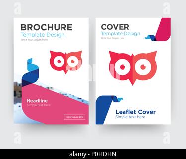 minimal owl brochure flyer design template with abstract photo background, minimalist trend business corporate roll up or annual report Stock Vector