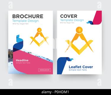 masonic brochure flyer design template with abstract photo background, minimalist trend business corporate roll up or annual report Stock Vector