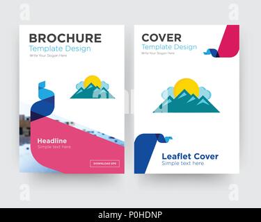 mountain brochure flyer design template with abstract photo background, minimalist trend business corporate roll up or annual report Stock Vector