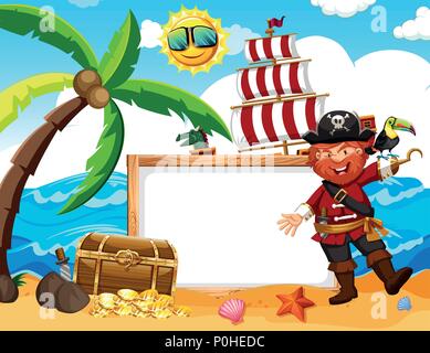 A Pirate Banner on the Beach illustration Stock Vector